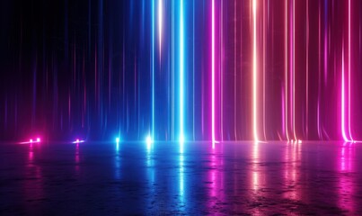3d rendering, abstract neon background. Modern wallpaper with glowing vertical lines, Generative AI