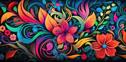 Fototapeta na wymiar Exquisite Vibrant Botanical Flourish - Colorful Floral Artwork Generative AI