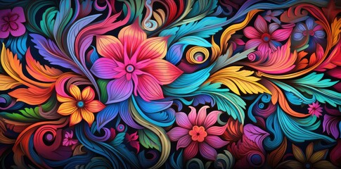 Fototapeta na wymiar Exquisite Vibrant Botanical Flourish - Colorful Floral Artwork Generative AI