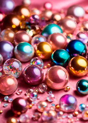 multi-colored shiny decorative balls. Selective focus.