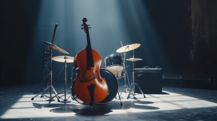 Classical musical instruments on grey background