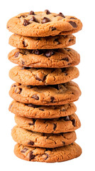 Homemade chocolate chip cookies stacked Isolated on transparent background, PNG
