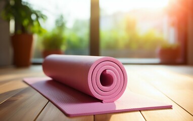 Colorful Yoga Mats Rolled Up in Studio. Generative ai