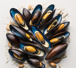 mussels in shells fresh seafood meal on the table copy space food background