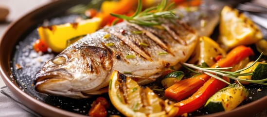 Grilled fish with veggies