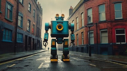 retro robot in the street