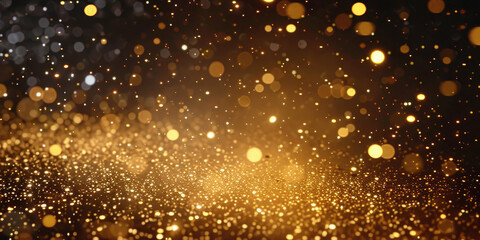 Naklejka premium Background bokeh blur circle variety gold on black background. Dreamy soft focus wallpaper backdrop. gold bokeh banner design