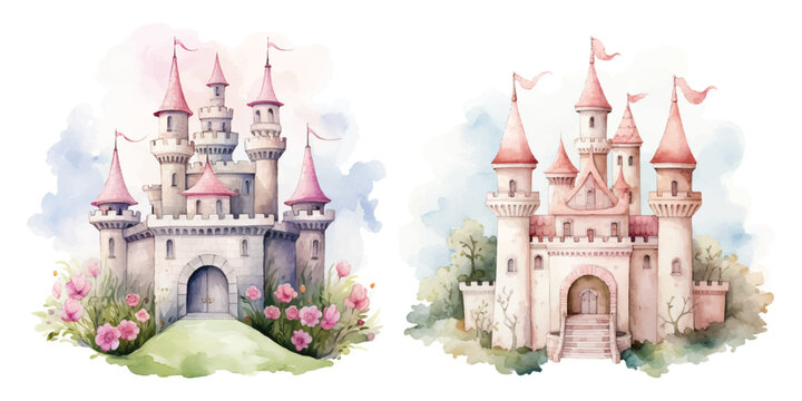watercolor of castle vector illustration