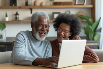 Ethnic senior couple having a video call on a laptop at home - Powered by Adobe