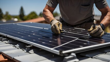 Person repairing solar panels 