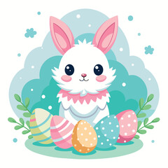 Easter, rabbit, eggs pattern flowers