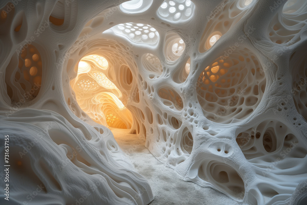 Poster abstract 3d rendered white cave.fractal design. parametric. artificial. background image. created wi