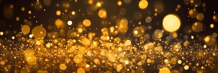 Background bokeh blur circle variety gold on black background. Dreamy soft focus wallpaper backdrop. gold bokeh banner design