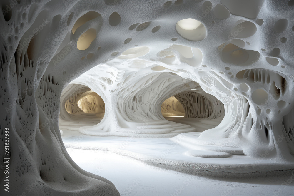 Poster abstract 3d rendered white cave.fractal design. parametric. artificial. background image. created wi