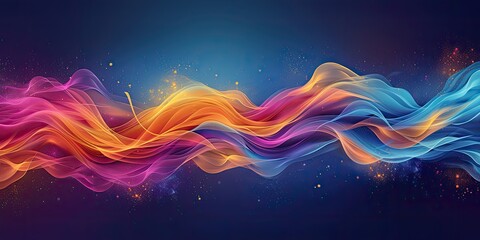 Eid Al-Fitr Waves of Joy: A dynamic design featuring waves of color and light, symbolizing the waves of joy and celebration that Eid brings, with Waves of Joy - Eid in vibrant, flowing script - obrazy, fototapety, plakaty