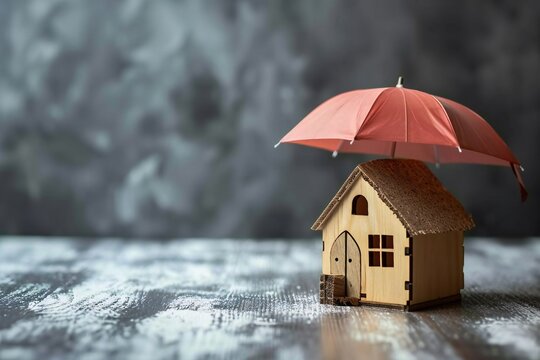 Small wooden house under the colorful umbrella.