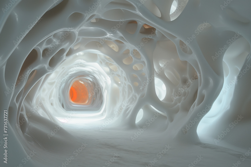 Poster abstract 3d rendered white cave.fractal design. parametric. artificial. background image. created wi