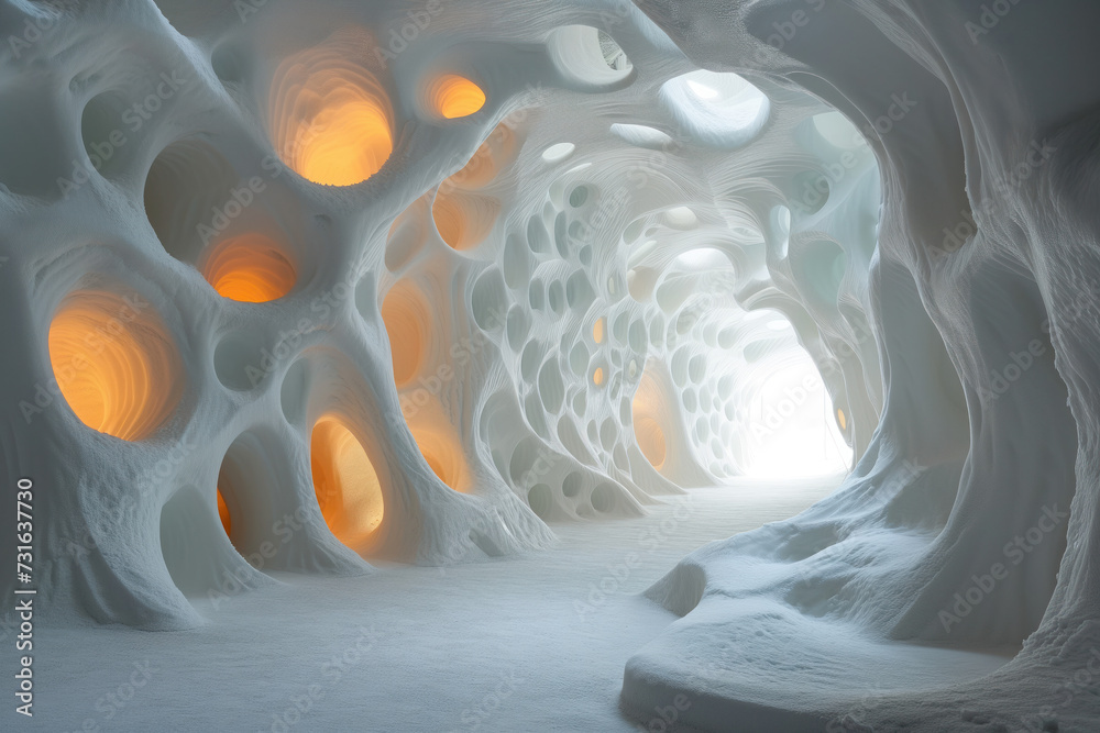 Poster abstract 3d rendered white cave.fractal design. parametric. artificial. background image. created wi