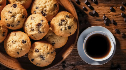 Obraz na płótnie Canvas plate with blueberry muffins and coffee