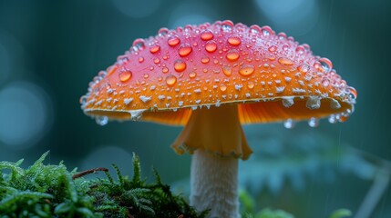 Red mushroom with morning dew - Generative AI