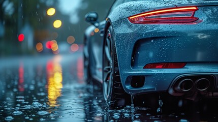 Sports car in the rain - Generative AI