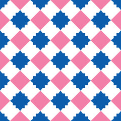 Seamless pattern with pink and blue geometric tiles