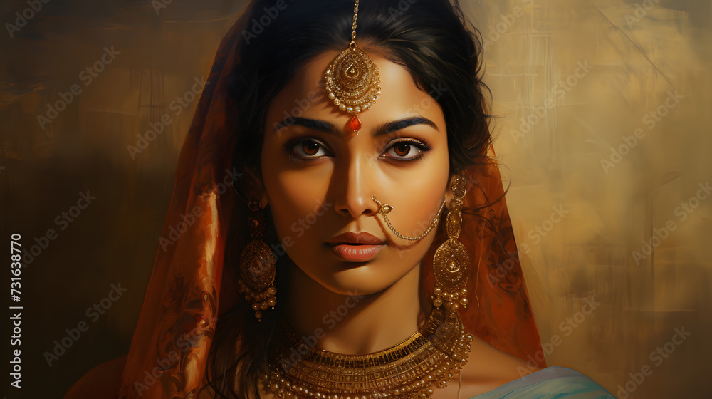 Canvas Prints beautiful indian woman in saree and jewelry