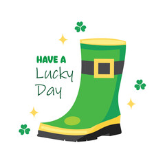 Have a lucky day text with leprechaun boots illustration vector