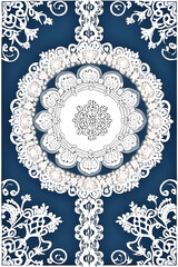playing card / tarot card reverse side art, card back pattern or stationery / card design - elegant intricate lacy lace white doily on slate blue background