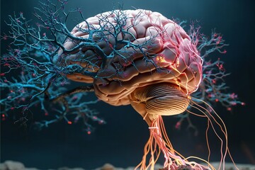 Model of human brain and neurological connections - obrazy, fototapety, plakaty