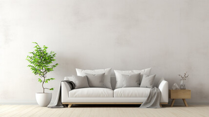 Fototapeta na wymiar Living room interior wall mock up with gray sofa