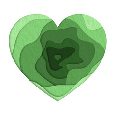Layered green hearts isolated on white