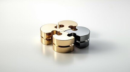 A cyber security concept with a silver and gold puzzles pieces gathering in one thing.