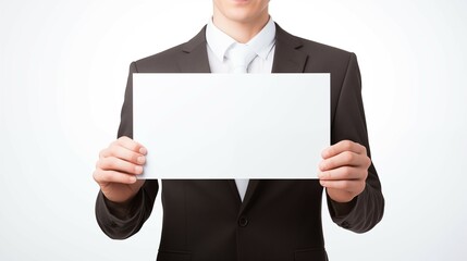 A professional business person holding blank white paper.
