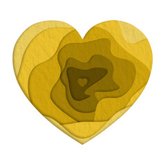 Layered yellow hearts isolated on white