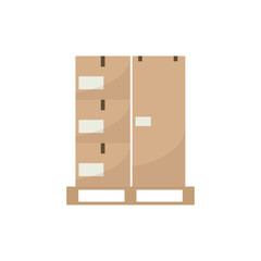 Boxes on wooded pallet vector illustration, flat style warehouse cardboard boxes for parcels stack front view