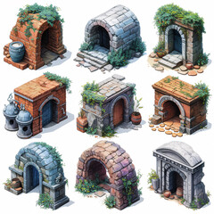 Entrance to catacombs  Games Assets Building and Environment Sprite Sheet