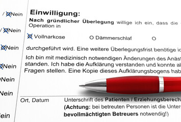 Vollnarkose Operation, Einwilligungserklärung