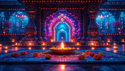 Obraz premium Purple Lights and Yellow Flowers: A Festive Display for the Month of December Generative AI