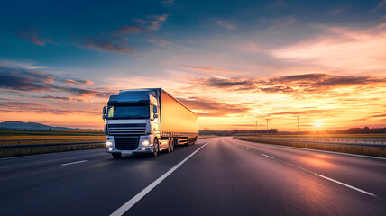 truck transportation highway sunset logistics
