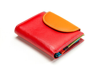 Red leather women's wallet isolated on a white background. High quality fashion accessory
