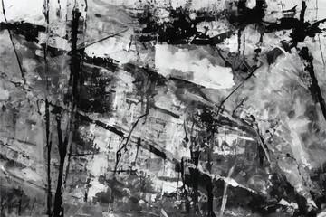 Grunge black paint brush stroke background. Abstract Black and White Grunge Textured Background. Ink black street graffiti art on a textured paper vintage background, washes and brush strokes. 