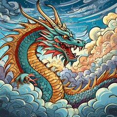 A dragon flying in the clouds. generative ai.