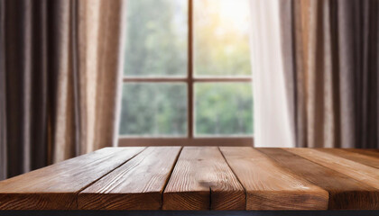 Whispering Woods: Wooden Tabletop with Delicately Blurred Window