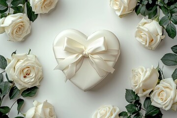White Heart-Shaped Gift Box Among Blooming Flowers White Day
