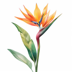 Watercolor tropical strelitzia flower on white background. ai illustration.