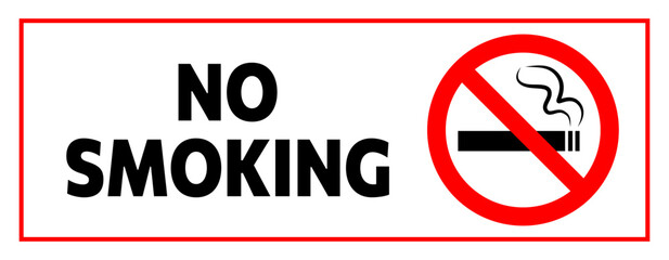 Black and red sing 'No smoking' with text. Stop cigarette symbol. Vector