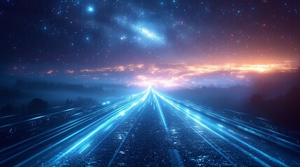 Glowing Highway at Night: A Stargazer's Dream Generative AI