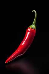 Lone Red Chili Pepper on Sleek Black Background: Vibrant Spiciness Standing Out