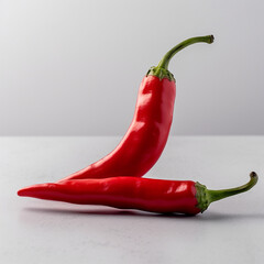 Vibrant Red Chili Peppers Crossing Paths on a Neutral Background: The Spice of Minimalism